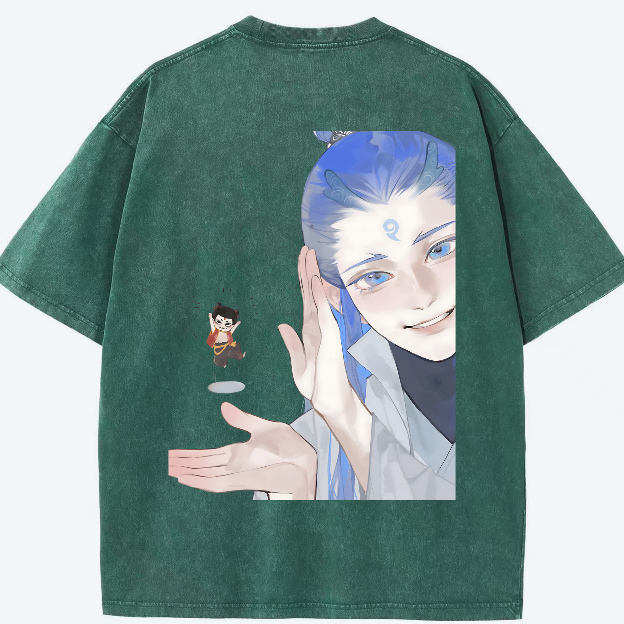 （画像用） Ne Zha 2 ナタ 魔童の大暴れ 綿100% ヴィンテージ風 半袖Tシャツ（背面プリント）